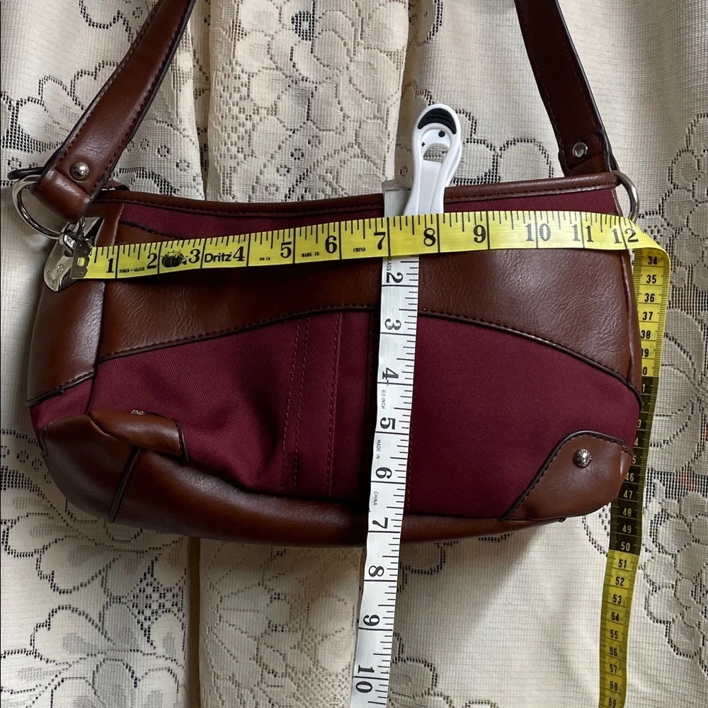 Etienne Aigner Wine and Brown Leather-Trim Shoulder Bag